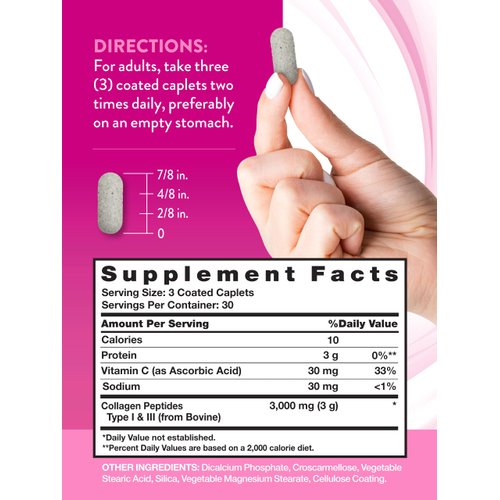 Nature's Truth Hydrolyzed Collagen Peptides | 90 Caplets | Type 1 and 3 with Vitamin C | Grass Fed, Non-GMO, Gluten Free Pill Supplement