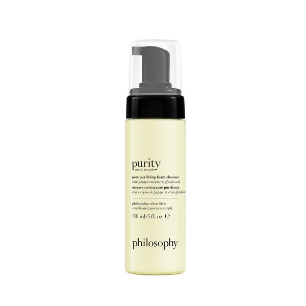 philosophy purity made simple pore purifying foam facial cleanser - with papaya enzyme & glycolic acid - foaming face wash - removes dirt and impurities from pores - 5 fl oz