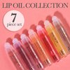 Expressions 7pc Lip Oil Collection - Nourishing High Shine Lip Glow with Essential Oils, Hydrating Roll On Lip Oils Infused w/Essential Oils - Rollerball Lip Oils, Vitamin Enriched Lip Oil Set