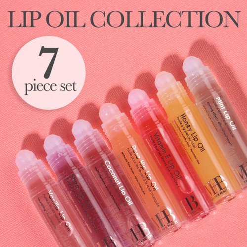 Expressions 7pc Lip Oil Collection - Nourishing High Shine Lip Glow with Essential Oils, Hydrating Roll On Lip Oils Infused w/Essential Oils - Rollerball Lip Oils, Vitamin Enriched Lip Oil Set