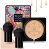 NUIBO Air Cushion CC Cream Mushroom Head, Moisturizing Concealer Makeup Base, Primer Liquid Foundation Long Lasting with Two Mushroom Makeup Sponges 【Natural】【Screw lid】