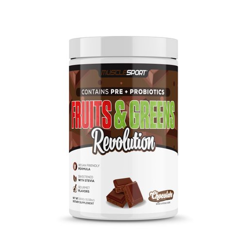 Musclesport Fruits & Greens - Fruit, Vegetable and Antioxidant Supplement, Including Wheat Grass and Spirulina, Added Fiber and Probiotics - 30 Servings (Chocolate)