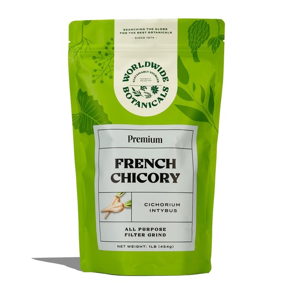 Worldwide Botanicals French Chicory Root - Brew Like Coffee, Blend Roasted Chicory Root With Coffee, Prebiotic Coffee Alternative, Acid Free, Caffeine Free, Kosher, 1 Pound