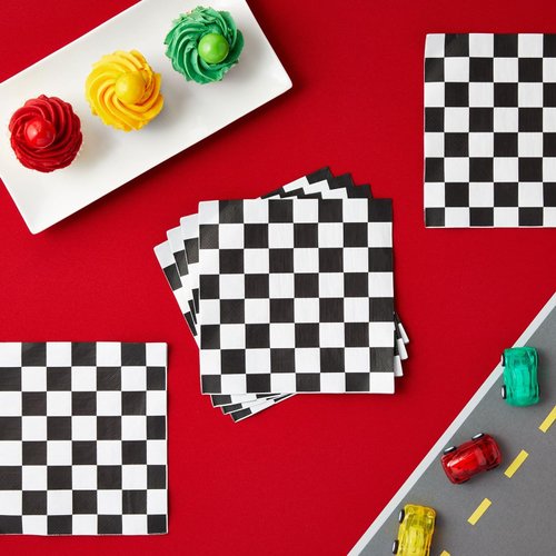 Checkered Flag Paper Napkins for Race Car Birthday Party (6.5 x 6.5 In, 150 Pack)