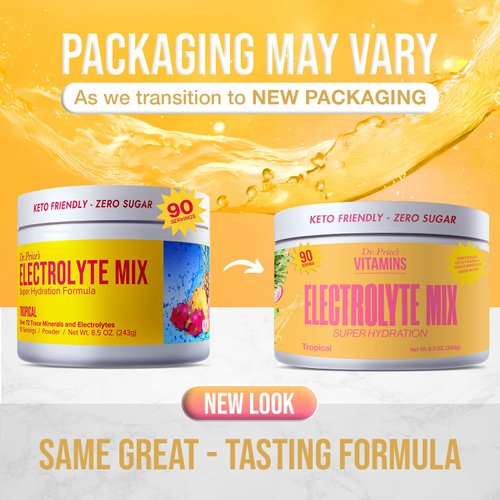 Dr. Price Electrolytes Powder No Sugar - Electrolyte Mix - Hydration Drink - Keto Electrolytes - Fasting Electrolytes - Water Enhancer, Non-GMO, Gluten Free, Sports Drink - 90 Servings - Tropical