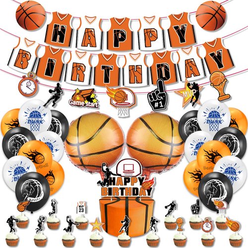 Basketball Party Decorations, 40 Pcs Basketball Birthday Party Supplies Including Basketball Happy Birthday Banner, Basketball Balloons, Cake Toppers Birthday Decorations for Boys Girls Kids Men