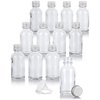 JUVITUS 1 oz / 30 ml Clear Glass Boston Round Bottle with Silver Metal Screw On Cap (12 Pack) + Funnel