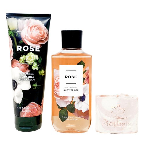 Bath & Body Works ROSE - Duo Gift Set - Body Cream and Shower Gel with a Himalayan Salts Spring Soap.