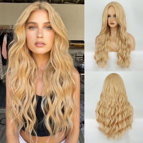 HANYUDIE Blonde Wig Long Wavy Wig For Women Middle Part Long Blonde Wigs Synthetic Heat Resistant Party Wigs (Golden Blonde)