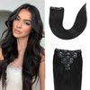 Clip in Hair Extensions Real Human Hair for Women Thick Remy Human Hair Extensions Brazilian Straight Human Hair Clip ins Natural Black Color 7pcs 20Inch 120g/set
