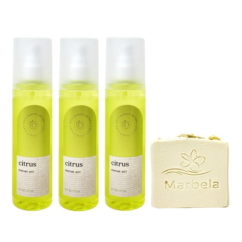Bath & Body Works Citrus 3 Pack Perfume Mist Bundle with a Wild Jasmine Bar Soap - Full Size