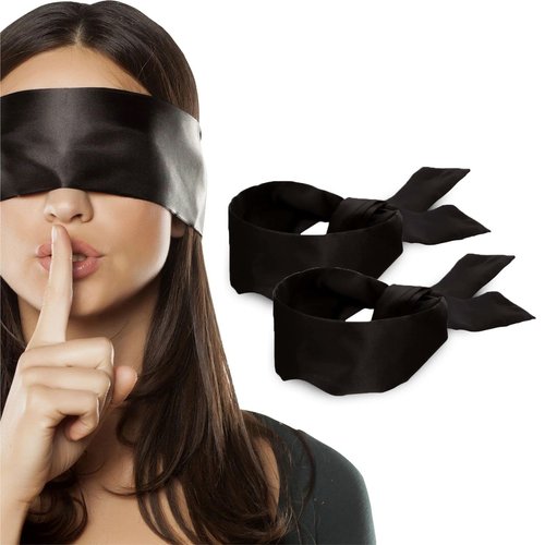 2 pcs Silk Satin Blindfold Eye Mask Sleep Mask Soft Satin Eye Cover Silk Sleeping mask Valentine Gift 155cm / 62” (2 Pc Black)