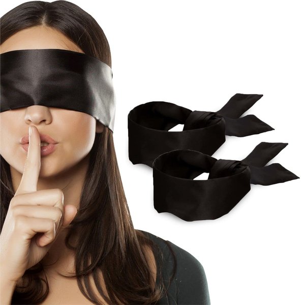 2 pcs Silk Satin Blindfold Eye Mask Sleep Mask Soft Satin Eye Cover Silk Sleeping mask Valentine Gift 155cm / 62” (2 Pc Black)