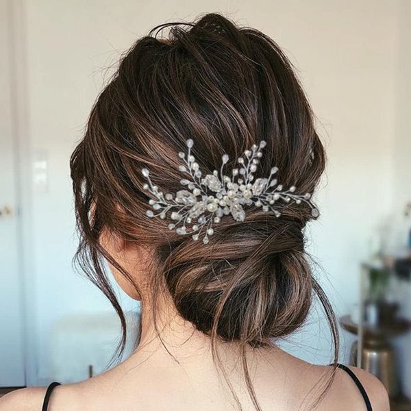 Heread Crystal Bride Wedding Hair Comb Silver Pearl Bridal Heapiece Rhinestones Hair Accessories for Women and Girls
