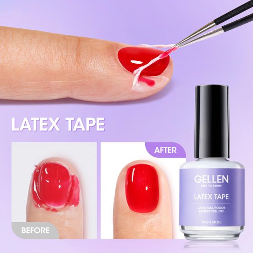 Gellen Gel Nail Polish Remover Kit - Gel Polish Remover and Latex Tape Peel Off Liquid, Gel Remover for Nails in 3-5 Minutes, Gel Remover Kit Cuticle Guard for Nail Art Liquid Latex Barrier Protector