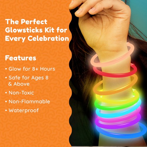 Glow Fever 209pcs Glow Sticks Bulk Party Pack includes 100 8" Glow Sticks and 109 Accessories, with bonus connectors for glow sphere and eye glasses, for Party Festivals Rave Halloween