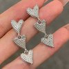 Sttiafay Vintage Heart Drop Earrings Long Heart Dangle Earrings Triple Heart Stud Earrings Silver Love Heart Earrings Jewelry for Women