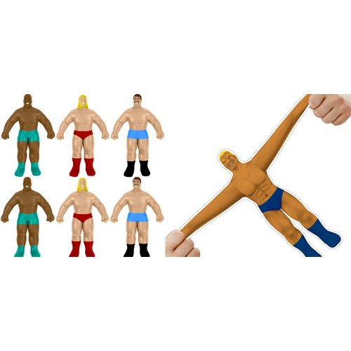 JA-RU Super Stretchy Wrestlers (6 Toys) Classic Retro Squishy Action Figure for Kids, Boys Toys. Strong Man Stretch & Pull Stress Relief Fidget Toy. Party Favors. 4307-6s
