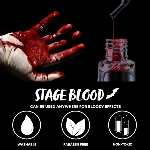 Spooktacular Creations Halloween Fake Blood Makeup, 1 oz Stage Blood Bottle, Dark Blood, Washable Blood Drops for Halloween Cosplay Party, Vampire, Zombie, sfx Makeup, Masquerade
