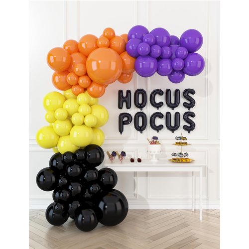 HOUSE OF PARTY Halloween Balloon Arch Kit – 86 Pcs Hocus Pocus Decorations, Yellow, Purple, Orange and Black Halloween Balloons Decorations Halloween Party Decorations Happy Halloween Party Supplies