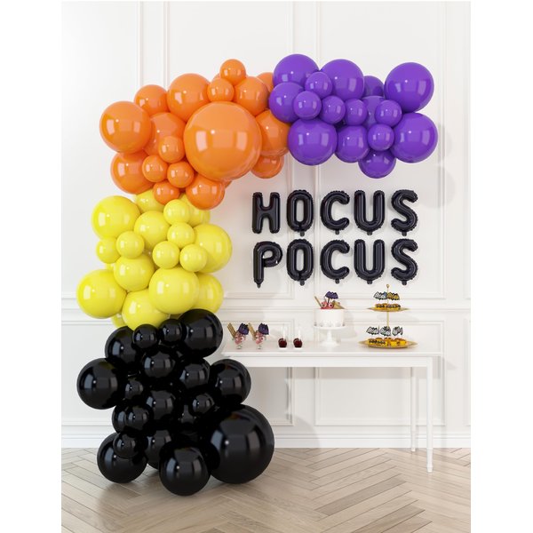 HOUSE OF PARTY Halloween Balloon Arch Kit – 86 Pcs Hocus Pocus Decorations, Yellow, Purple, Orange and Black Halloween Balloons Decorations Halloween Party Decorations Happy Halloween Party Supplies