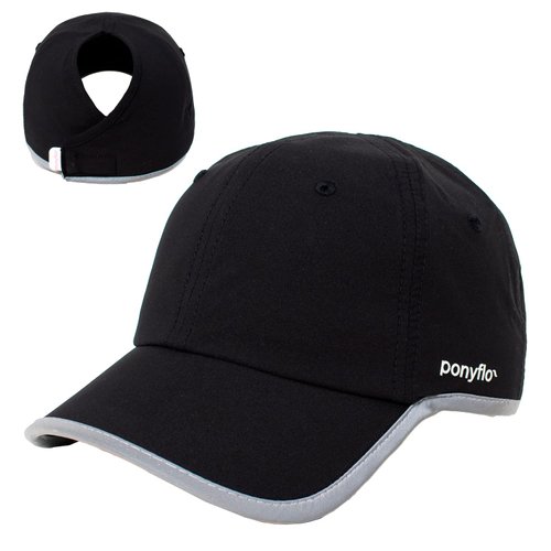 Ponyflo Performance Ponytail Running Hat - Ponytail Hats for Women - High Ponytail Hats for Women - Baseball Cap Women Black