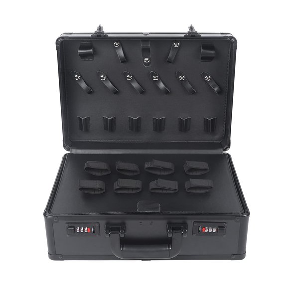 Professional Barber Case, Portable Travel Stylist Tool Box Barber Tool Organizer for Clippers Trimmers Shears Scissors Combs Blades Styling Tools Display Storage (15IN Black)