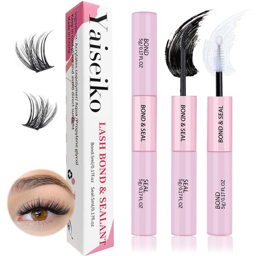 Bond and Seal Lash Glue, Lash Cluster Glue, Waterproof Bond and Seal Lash Glue, 2 in 1 Eyelash Glue for Eyelash Clusters Strong Hold, Long Retention 48-72 Hours DlY Eyelash Extensions Glue, Yaiseiko