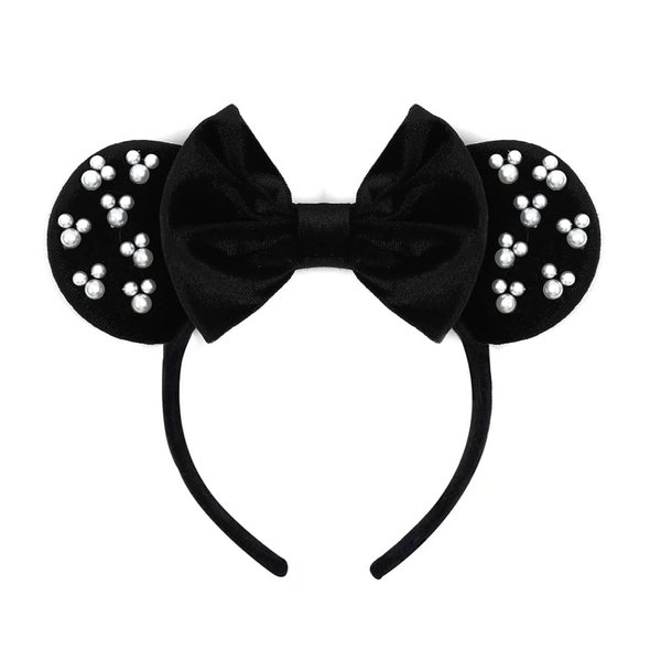 JIAHANG Mouse Ears Headband with Velvet Bow, Black Party Decoration Costume Headwear Hair Accessories for Women Girls