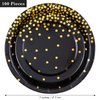 Aneco 100 Pieces 7 Inches Black and Gold Paper Plates Gold Foil Dot Dessert Plates Party Paper Plates for Party, Birthday, Wedding Party Supplies