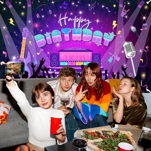 Avezano Karaoke Party Decorations Karaoke Backdrop Music Happy Birthday Party Banner Guitar Rock and Roll Birthday Photography Background for Kids Adults 70.8x43.3