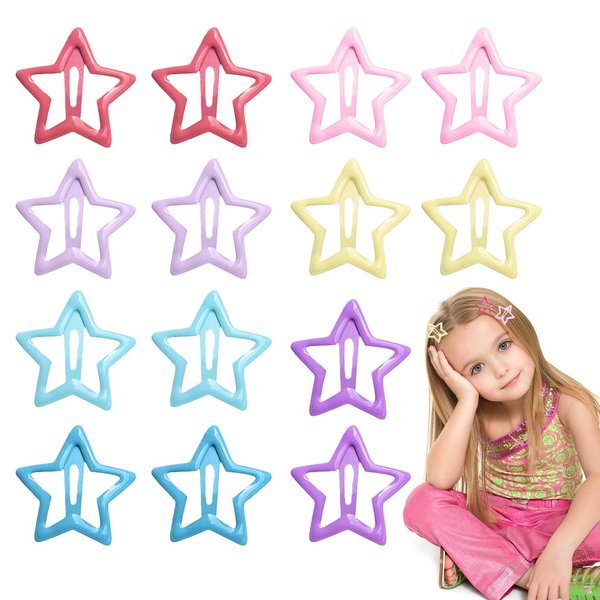 Y2K 2000s Star Hair Clips, 14Pcs Snap Hair Barrettes Non Slip Star Hair Cute Lovely Accessories for Girls Women