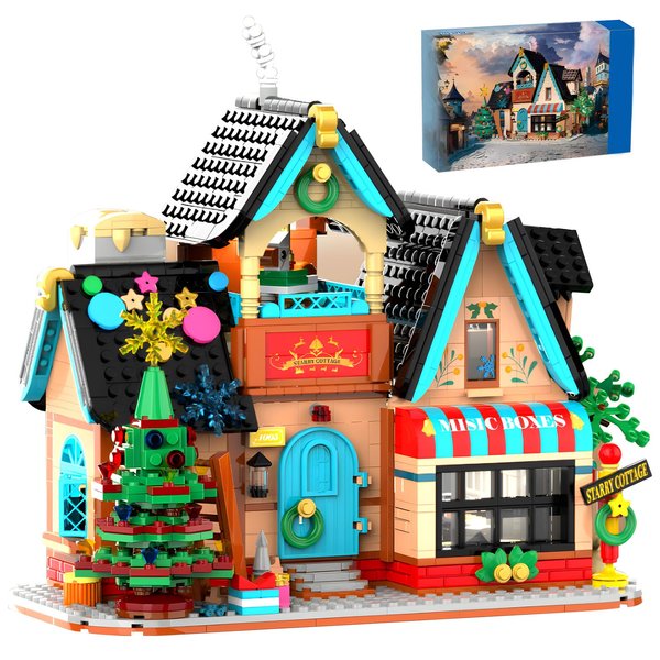 1377-Piece Mini House Building Set with Light Strip, Christmas Tree, Piano & Car Model, Ideal for Kids and Adults, Creative DIY Architecture Toy, Holiday-Themed Decoration