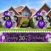 Purple 30th Birthday Decorations for Women, Black Purple Silver Happy 30th Birthday Yard Banner and 24pcs 30th Birthday Balloons for 30th Birthday Anniversary Party Supplies Indoor Outdoor Decor
