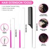 Beauty & Crafts Hair Extension Tools- Stainless Steel Pliers Set for Micro Beads- 1 Crochet Needle 1 Pulling Hook with Tail Comb- Micro Links Tool Kit with Leather Pouch- (Pink)