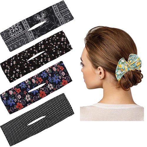 4Pcs Magic Donut Hair Bun Maker for Women, Soft Black Deft Bun for Hair Bands Big French Twist Hair Clip to Twist Bun (Black)