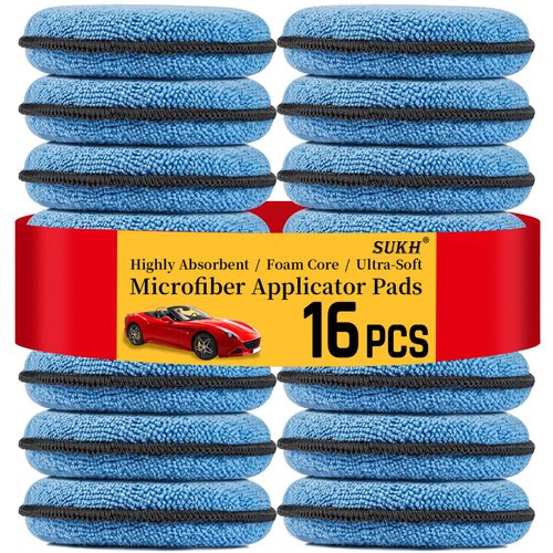 Sukh 16 Pack Microfiber Foam Car Wax Applicator Pad - Foam Applicator Pads Detailing Round 4.72 inch Polishing Sponges for Car Wax Applicator Pad Round Blue