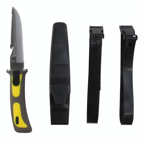 Treasure Gurus 9" Stainliess Steel Blade Yellow Dive Knife with Line Cutter and Arm or Leg Straps