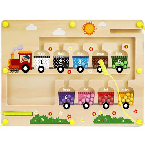 SUPKIZ Magnetic Color & Number Maze Board, Montessori Wooden Color Sorting Learning Counting Puzzle Board ABC Writing Practice Toys Fine Motor Skills Toddler Toys Gift for 3-6 Year Old Kids