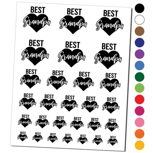 Best Grandpa in Heart Grandparent's Day Temporary Tattoo Water Resistant Fake Body Art Set Collection - Black (One Sheet)