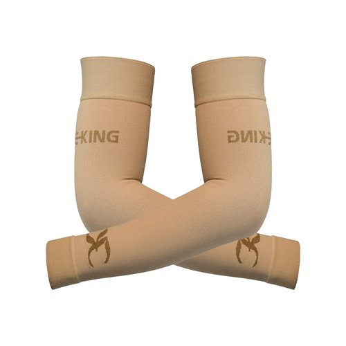 KEKING® Lymphedema Compression Arm Sleeves for Men Women (Pair), No Silicone Dot, 15-20 mmHg Compression Full Arm Support for Lipedema, Edema, Post Surgery Recovery, Swelling, Pain Relief, Beige M