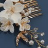 Soulshow New Soft Material Polymer Clay White Flower Wedding Hair Accessories Handmade Pearl Gold Wedding Hair Comb Bridal Hair Accessories