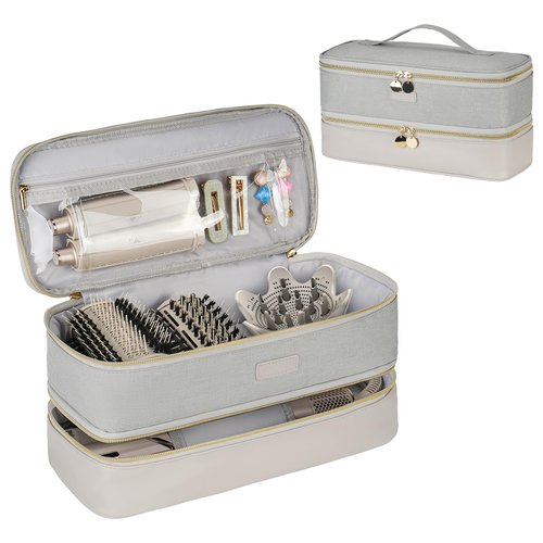 Jaffzora Carrying Case Fits for Shark Flexstyle(HD430/440/435) & Hair Dryer, Double Layers Travel Storage Organizer Bag Compatible with Dyson Supersonic Hair Dryer/Airwrap Styler and Attachments,Grey