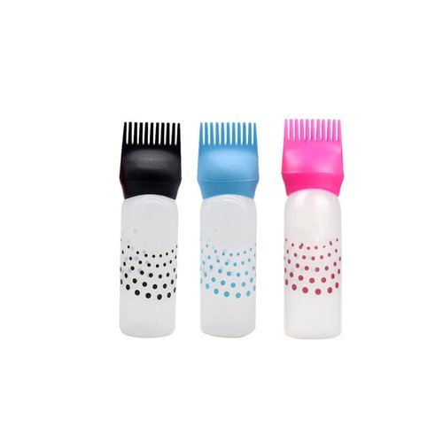 UQUABESO Colorful Root Comb Applicator Bottle with Graduated Scale, Plastic Squeeze Hair Dye Oil Bottle Hairdressing Applicator Brush for Home Salon Barber (3 Pack)