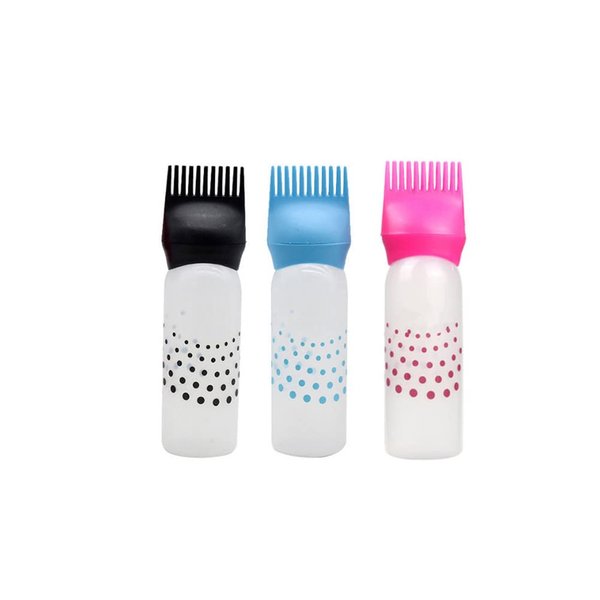 UQUABESO Colorful Root Comb Applicator Bottle with Graduated Scale, Plastic Squeeze Hair Dye Oil Bottle Hairdressing Applicator Brush for Home Salon Barber (3 Pack)