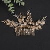 Rumtock Vintage Gold Leaves Ball Beads Hair Comb Side Headpiece for Wedding Brides Women Girls Banquet Festival Jewelry (Gold)