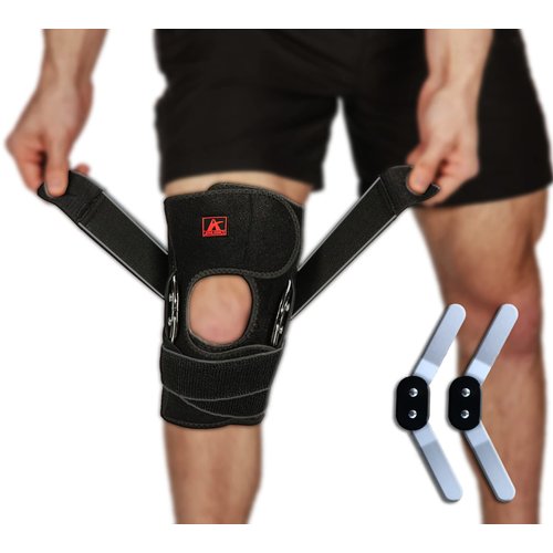Hinged Knee Brace Support with Strap & Side Patella Stabilizers for Protection & Pain Relief for Arthritis, Meniscus Tear, ACL, MCL - Sports Compression Wrap for Running & Recovery - Men & Women (M)