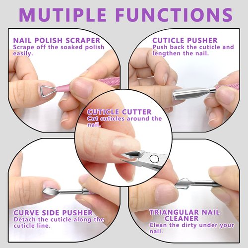 Cuticle Trimmer with Cuticle Pusher and Scissors, Cuticle Remover Professional Durable Pedicure Manicure Tools, Stainless Steel Cuticle Nipper Cutter Clipper for Fingernails and Toenails (Pink)