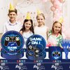Video Game Birthday Party Decorations,98 Pcs Of Game Party Birthday Decorations,Including Dinner Plates,2 Game Tablecloths,Forks,And Other Video Game Party Supplies , Serving 24 Guests (Blue)