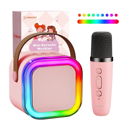 Kinglucky TOP Mini Karaoke Machine for Kids (with 14K+ Songs) Christmas Birthday Gifts Toys for Girls Ages 3-12+, Portable Mini Karaoke Machine with Wireless Microphone - Pink